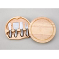 Round Wood Cheese Board w/ a 4 PC S.S. Handled Utensil Set